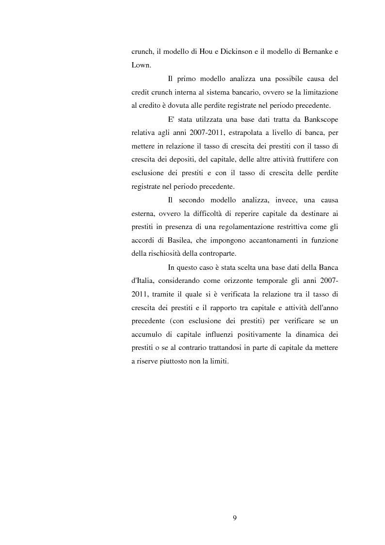 Anteprima della tesi: Credit Crunch. Analisi empirica: determinanti dell'offerta, Pagina 4