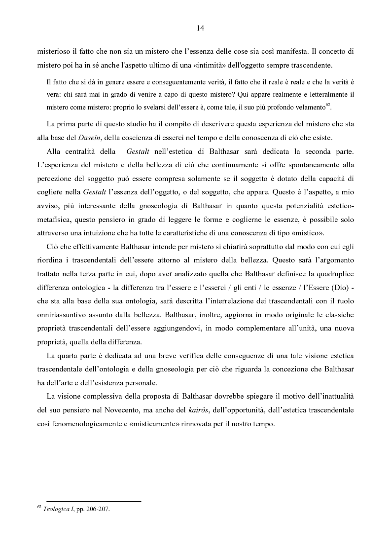 Anteprima della tesi: Il mistero della bellezza. L'estetica trascendentale di Hans Urs von Balthasar, Pagina 12
