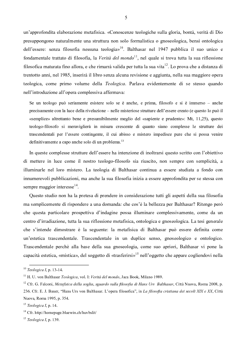 Anteprima della tesi: Il mistero della bellezza. L'estetica trascendentale di Hans Urs von Balthasar, Pagina 3