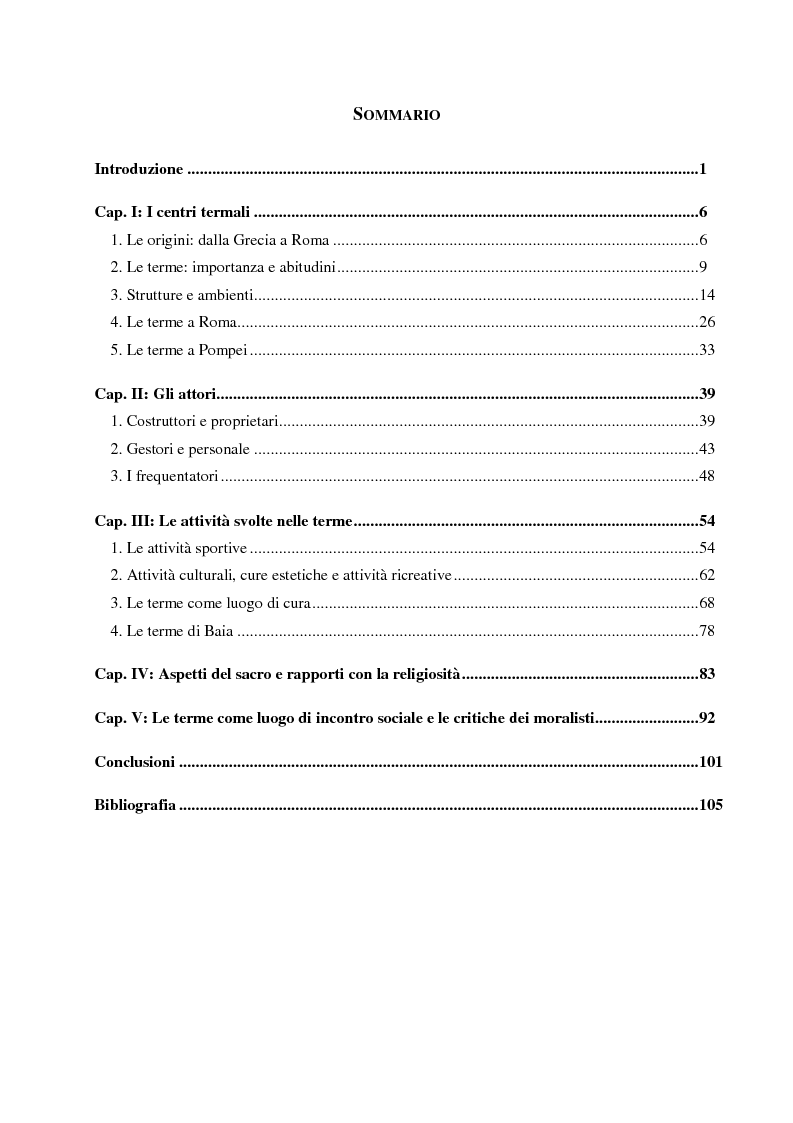 Indice della tesi: Terme Romane e Vita Quotidiana, Pagina 1