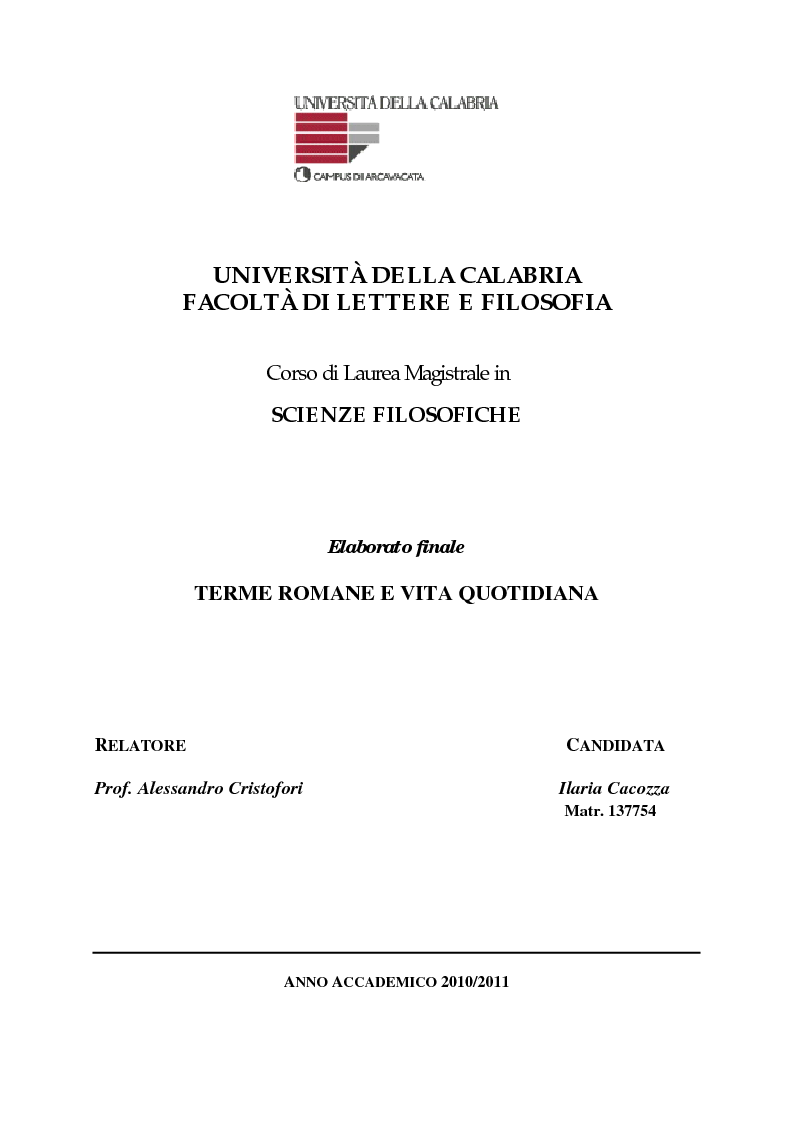 Anteprima della tesi: Terme Romane e Vita Quotidiana, Pagina 1