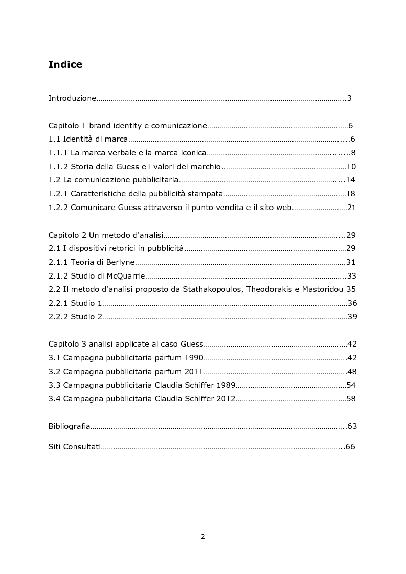Indice della tesi: Comunicazione e pubblicità come fonte di valore per il marchio: il caso Guess, Pagina 1