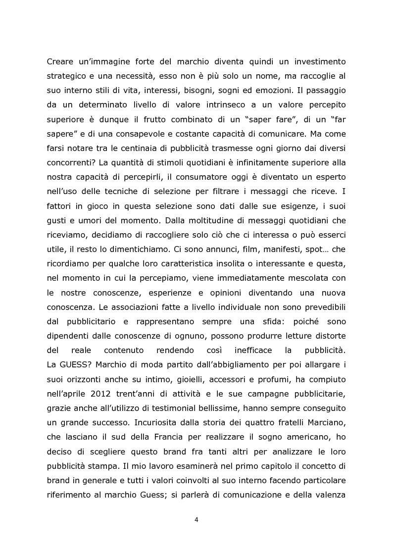 Anteprima della tesi: Comunicazione e pubblicità come fonte di valore per il marchio: il caso Guess, Pagina 3