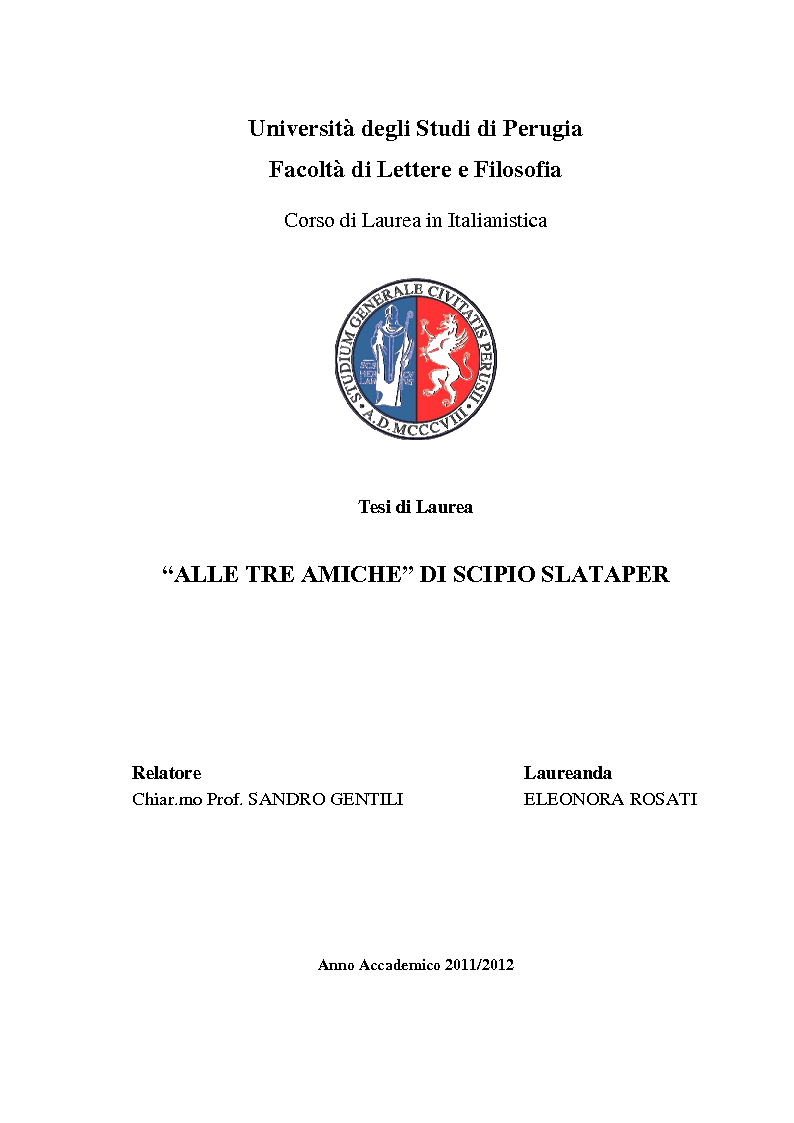 Anteprima della tesi: "Alle tre amiche" di Scipio Slataper, Pagina 1