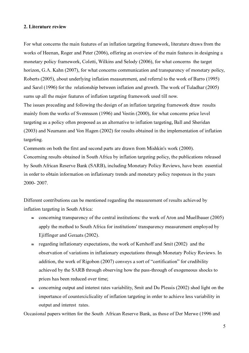Estratto dalla tesi: Inflation targeting in South Africa