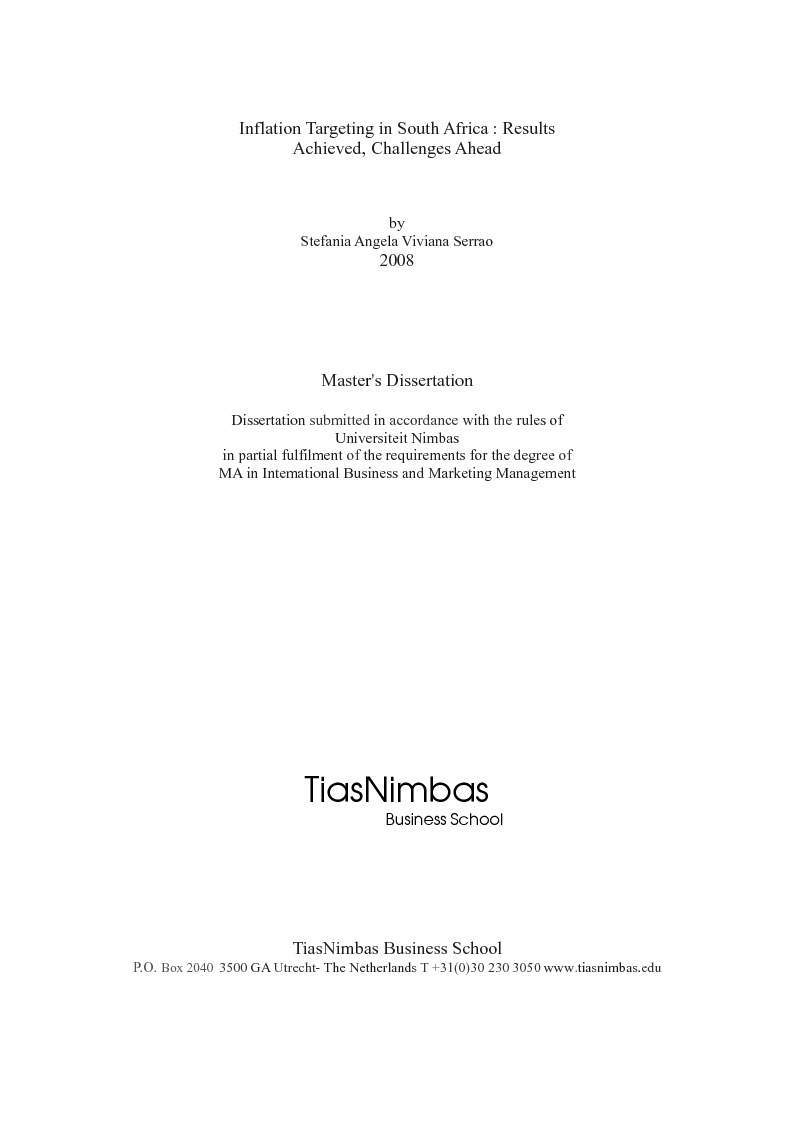 Anteprima della tesi: Inflation targeting in South Africa, Pagina 1
