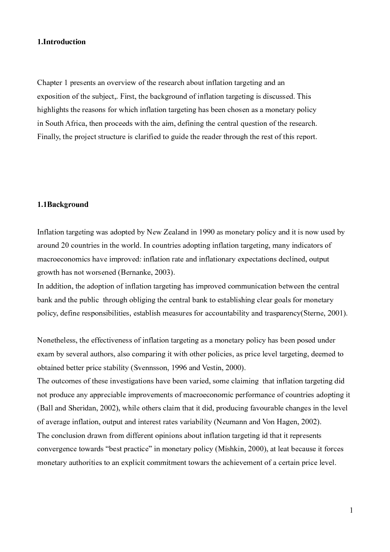 Anteprima della tesi: Inflation targeting in South Africa, Pagina 3