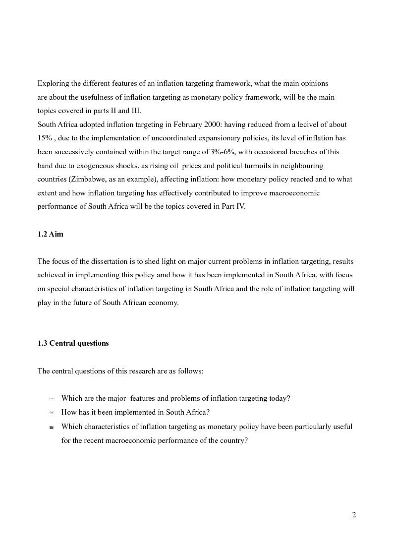 Anteprima della tesi: Inflation targeting in South Africa, Pagina 4
