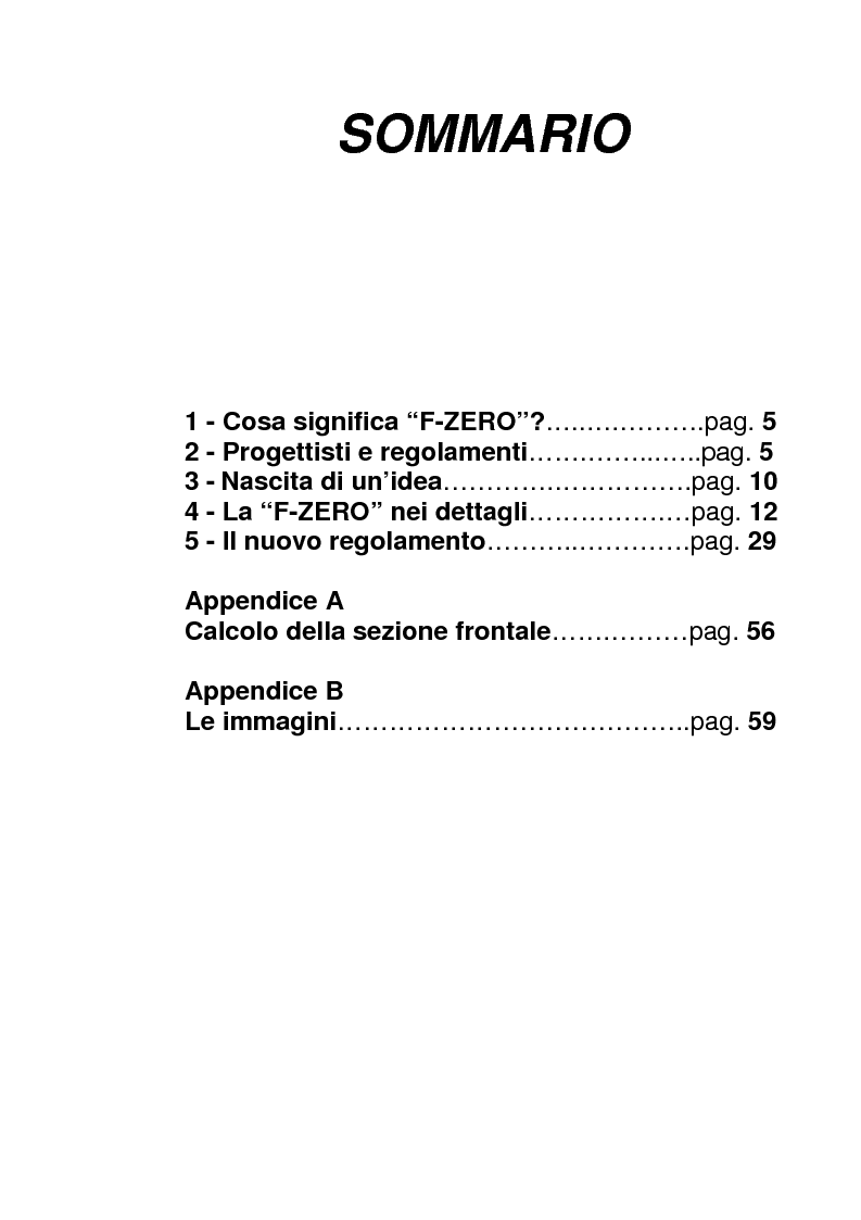 Indice della tesi: Progetto ''Formula 1 - Anno Zero'', Pagina 1