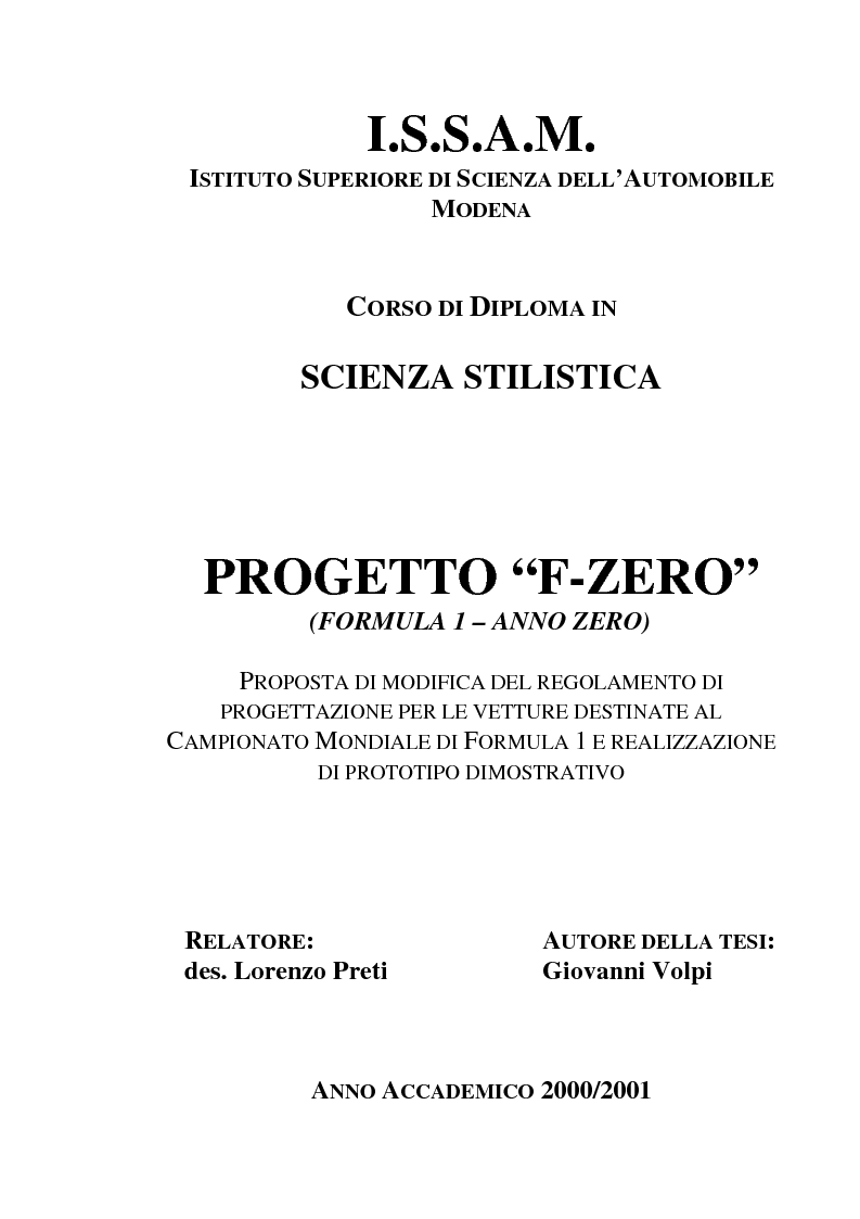 Anteprima della tesi: Progetto ''Formula 1 - Anno Zero'', Pagina 1