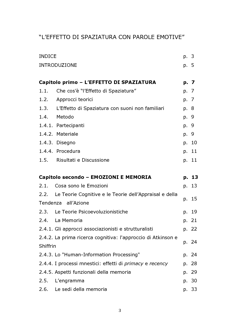 Indice della tesi: L'effetto di spaziatura con parole emotive, Pagina 1