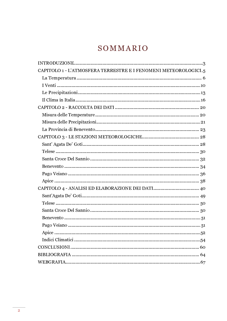 Indice della tesi: Analisi ed elaborazione dei dati termo-pluviometrici della provincia di Benevento, Pagina 1