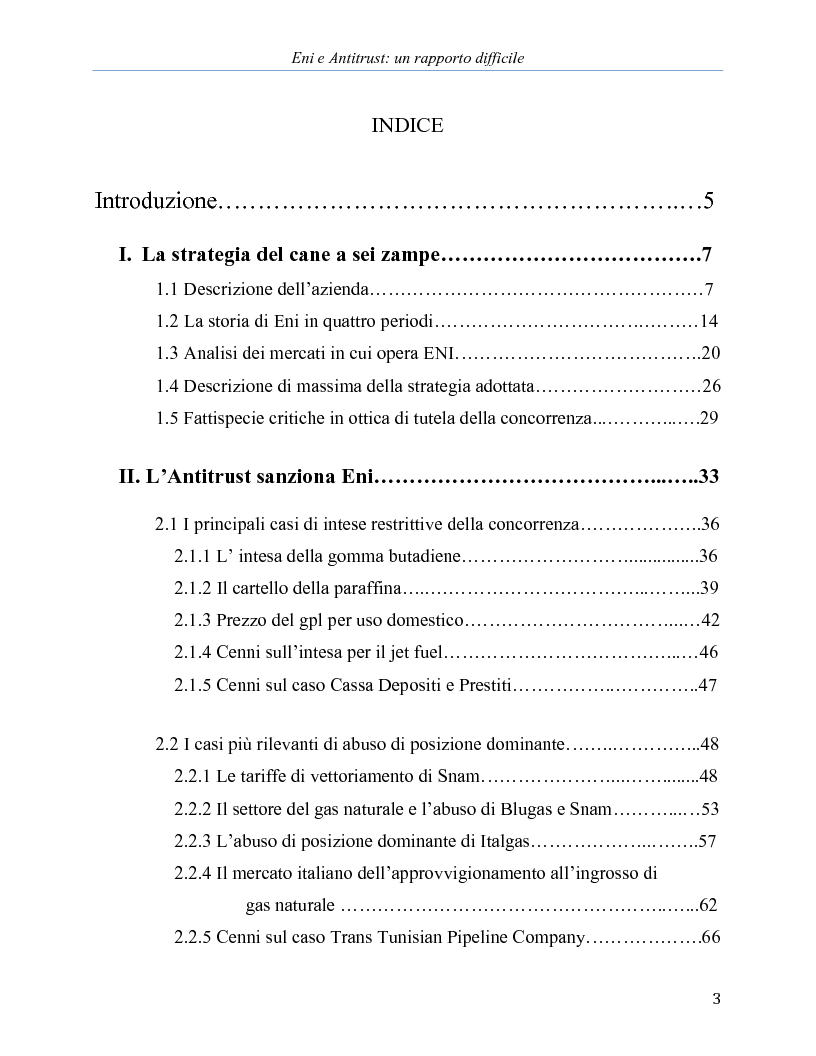 Indice della tesi: Eni e Antitrust: un rapporto difficile, Pagina 1