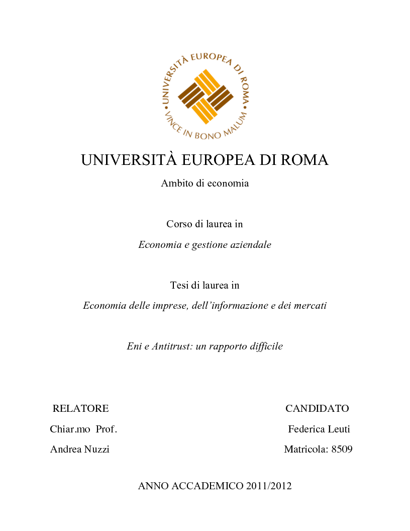 Anteprima della tesi: Eni e Antitrust: un rapporto difficile, Pagina 1