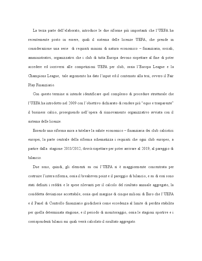 Anteprima della tesi: Il Fair Play Finanziario: quale futuro per il calcio europeo?, Pagina 3