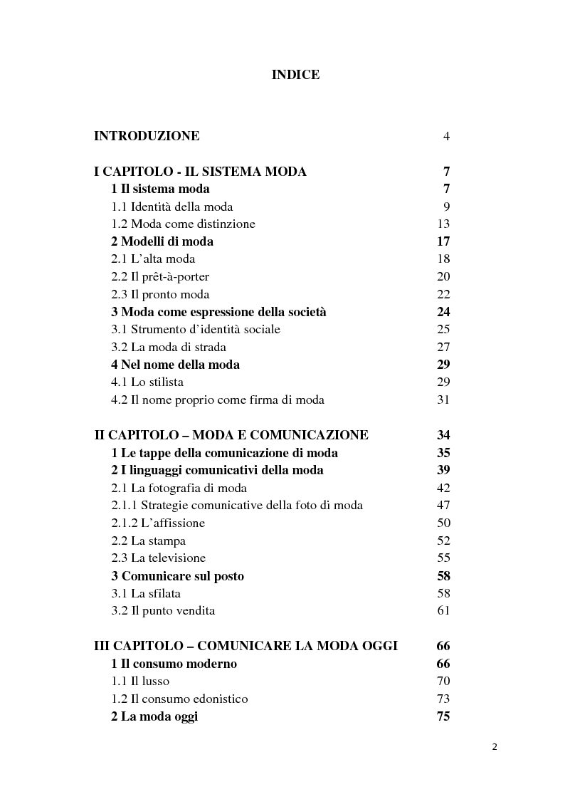 Indice della tesi: La comunicazione del sistema moda: dai linguaggi tradizionali al fashion film, Pagina 1