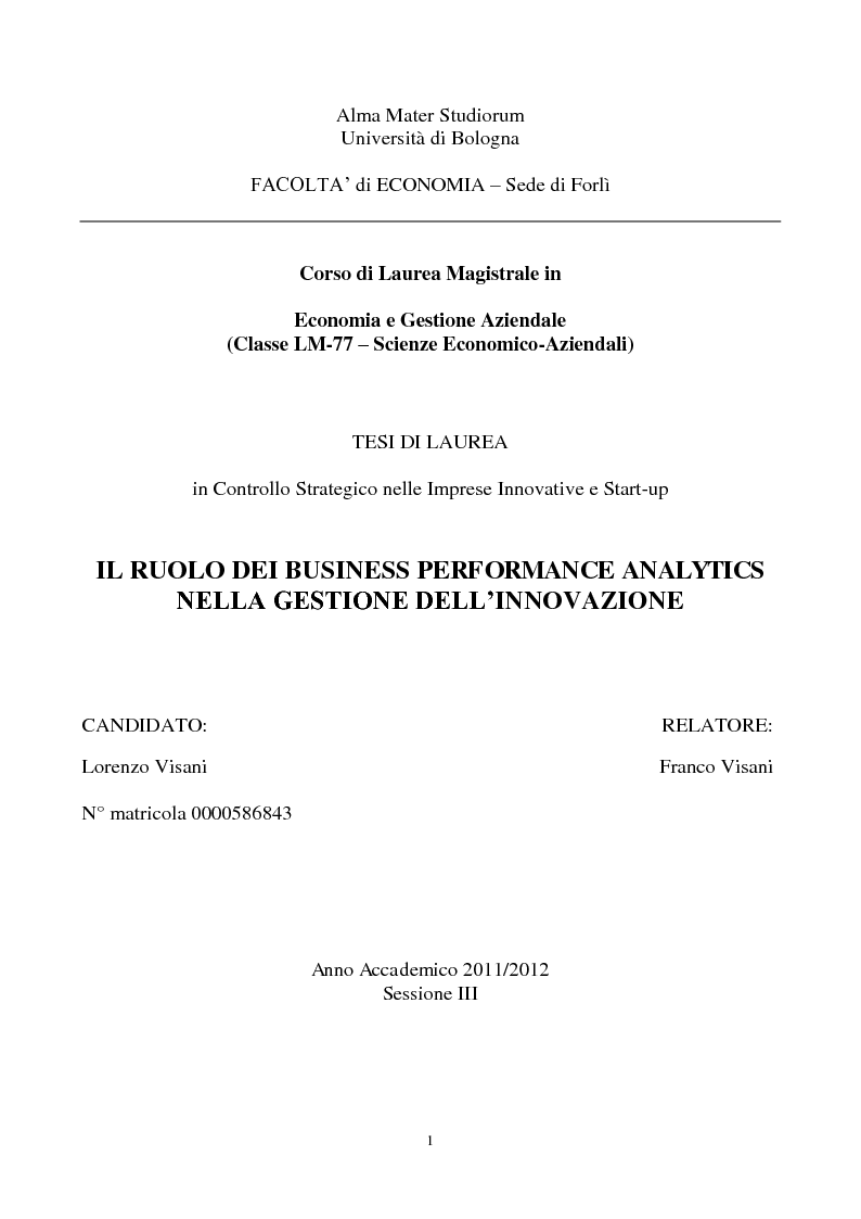 Anteprima della tesi: Il ruolo dei Business Performance Analytics nella gestione dell'innovazione, Pagina 1