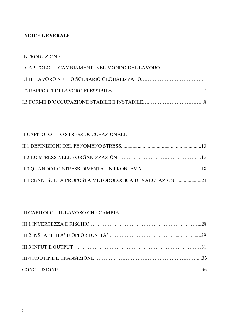 Indice della tesi: Qualità della vita lavorativa e disagio organizzativo, Pagina 1