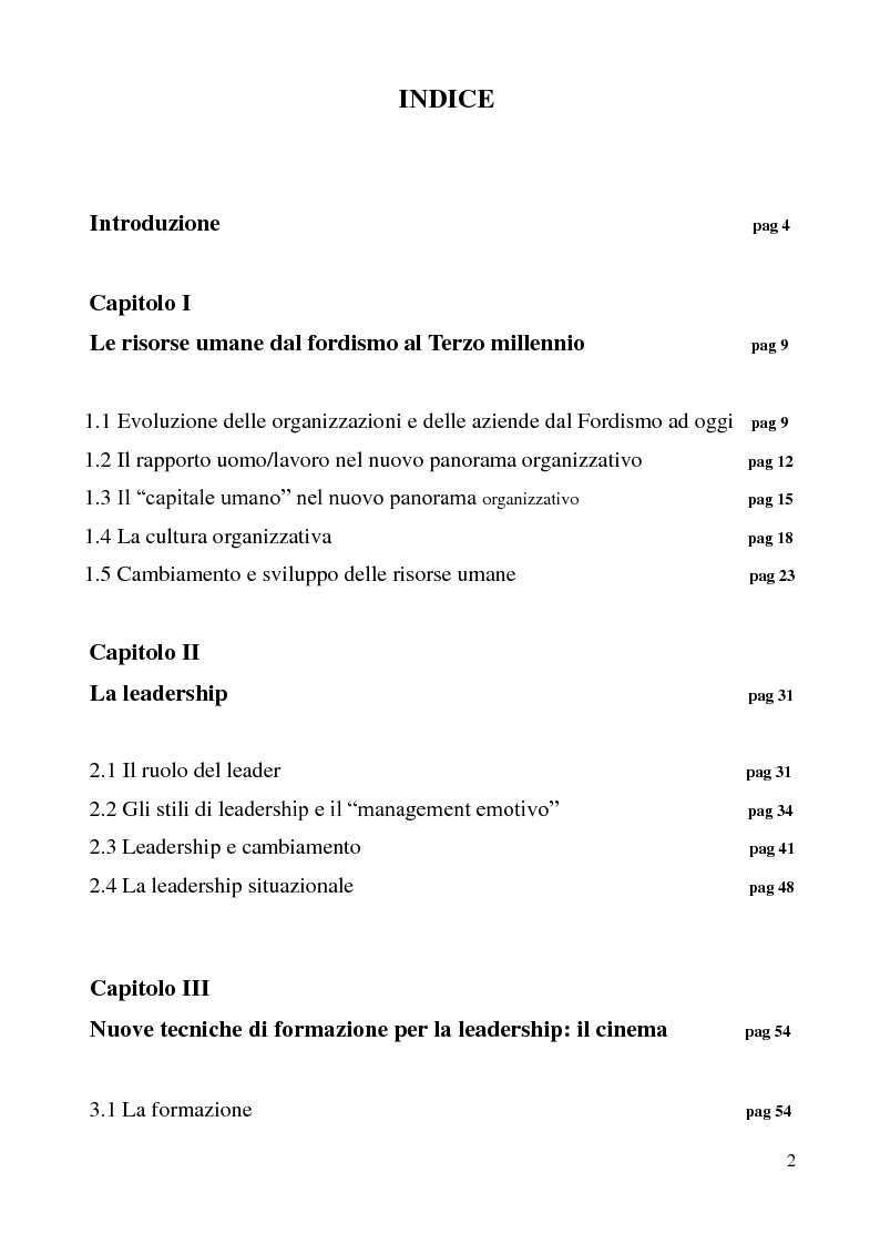Indice della tesi: Cinema e leadership, Pagina 1