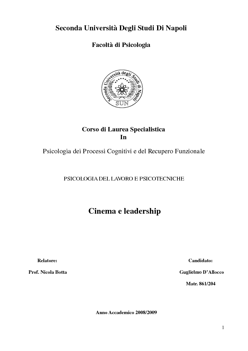 Anteprima della tesi: Cinema e leadership, Pagina 1