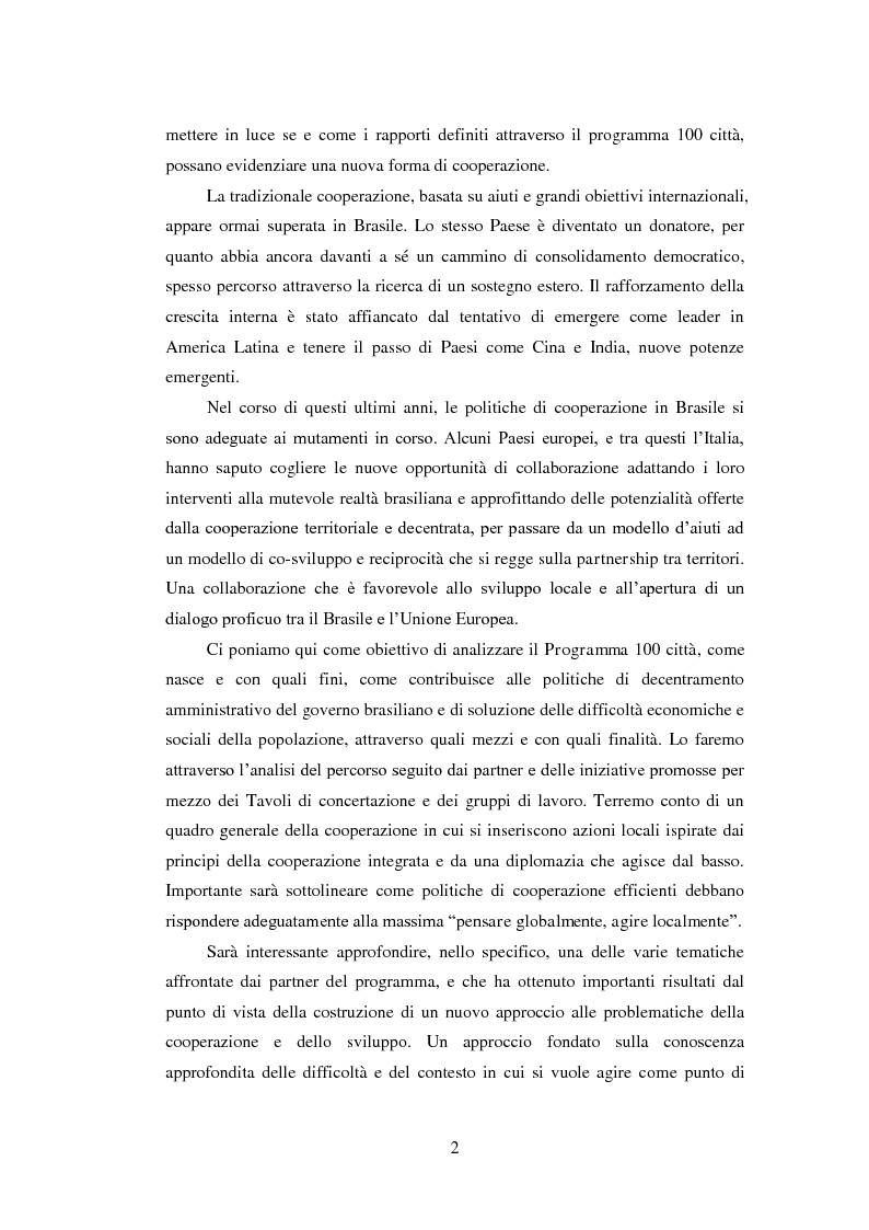 Anteprima della tesi: La cooperazione decentrata tra Italia e Brasile. Il programma 100 città per 100 progetti, Pagina 3