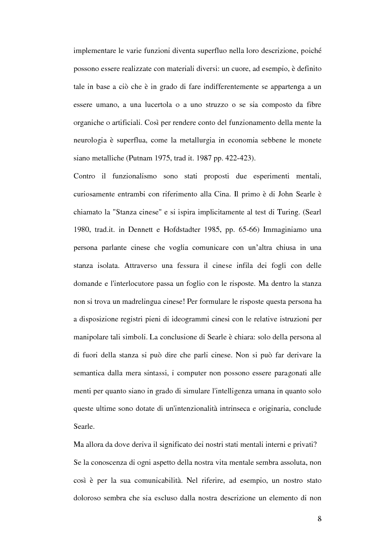 Anteprima della tesi: Naturalizzazione della coscienza e del sé in Daniel Dennett e nei coniugi Churchland, Pagina 6
