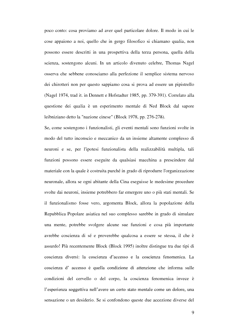 Anteprima della tesi: Naturalizzazione della coscienza e del sé in Daniel Dennett e nei coniugi Churchland, Pagina 7