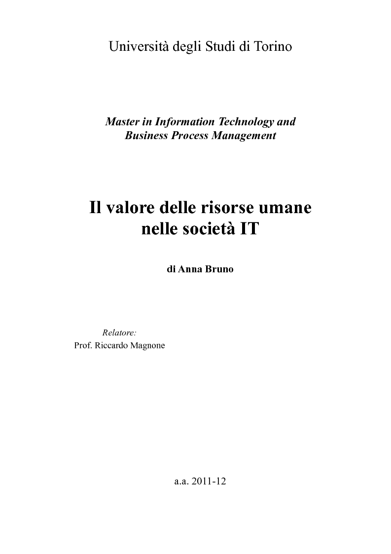 Anteprima della tesi: Il valore delle risorse umane nelle società IT, Pagina 1