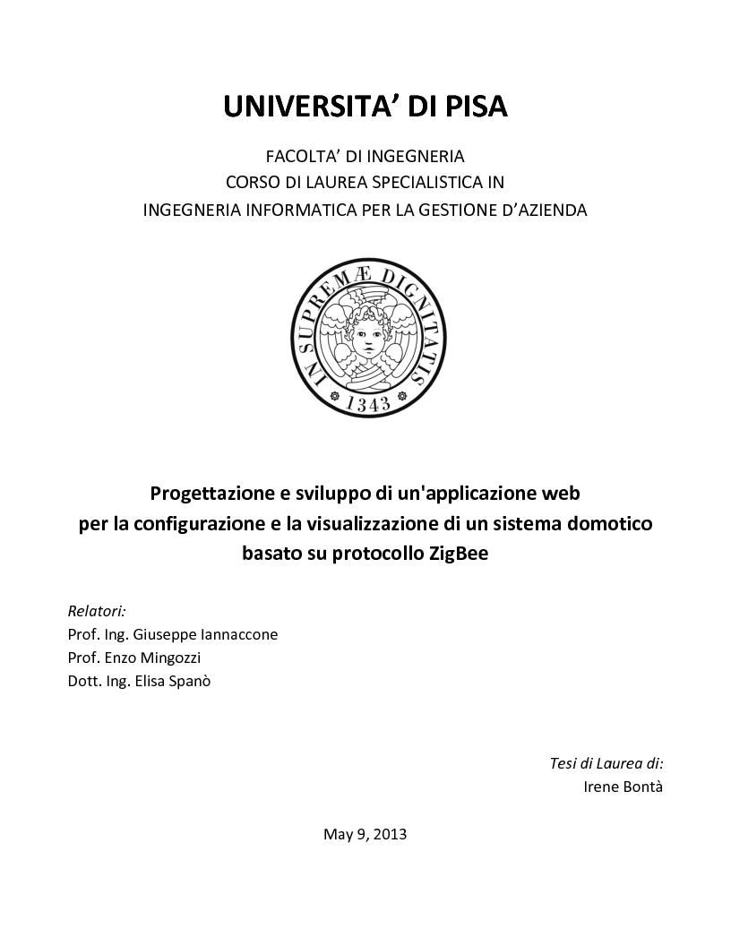 Anteprima della tesi: Progettazione e sviluppo di un'applicazione web per la configurazione e la visualizzazione di un sistema domotico basato su protocollo Zigbee, Pagina 1