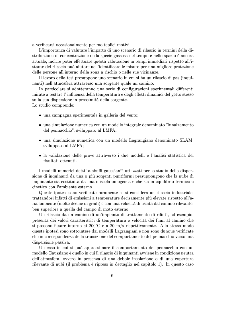 Anteprima della tesi: Dinamica di un'emissione gassosa in atmosfera - Studio sperimentale e numerico del fenomeno di innalzamento del pennacchio, Pagina 5