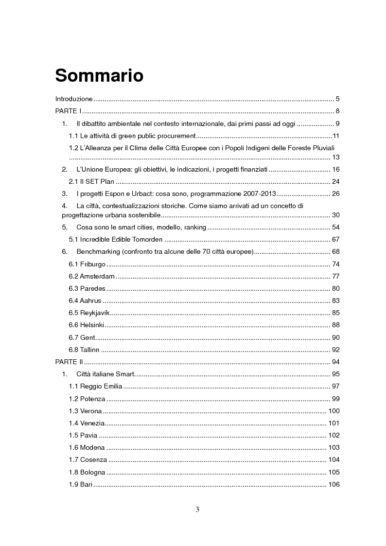 Indice della tesi: La Smart City quale modello metropolitano orientato allo sviluppo sostenibile: le best practices torinesi, Pagina 1