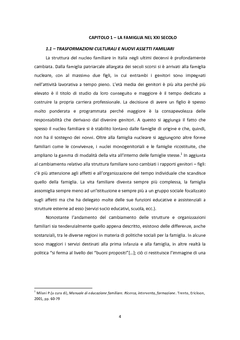 Anteprima della tesi: Sostenere i genitori al nido. L'esperienza della promozione del legame genitoriale in un servizio per la prima infanzia, Pagina 4