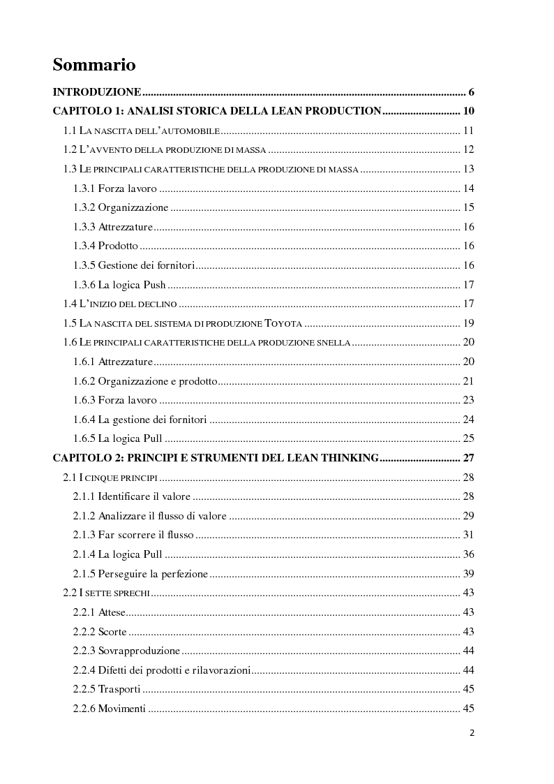Indice della tesi: Principi e tecniche di Lean Management applicate alla sanità: il caso dell'azienda sanitaria di Firenze, Pagina 1