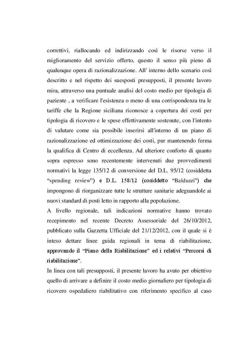 Anteprima della tesi: Determinazione del costo standard giornaliero per tipologia di ricovero. La riabilitazione ospedaliera dei pazienti con cerebrolesioni acquisite, Pagina 3