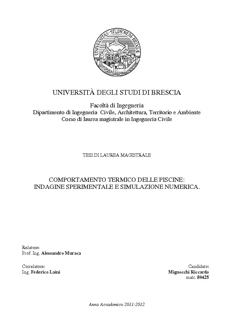 Anteprima della tesi: Comportamento termico delle piscine: indagine sperimentale e simulazione numerica, Pagina 1