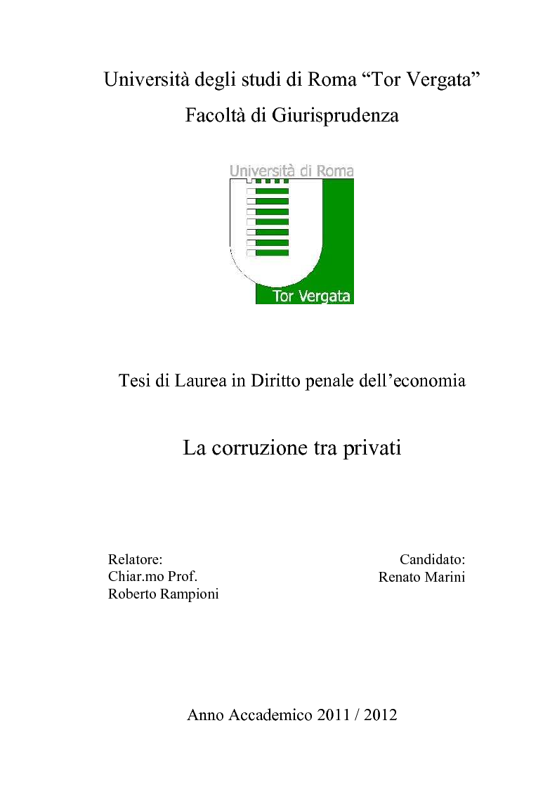 Anteprima della tesi: La corruzione tra privati, Pagina 1
