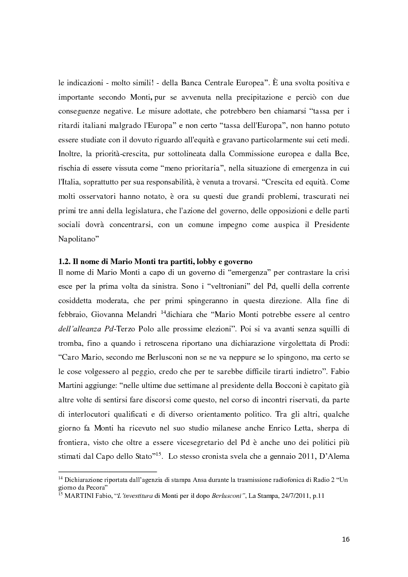 Anteprima della tesi: Mario Monti, la comunicazione di un tecnico tra riforme e consenso, Pagina 11
