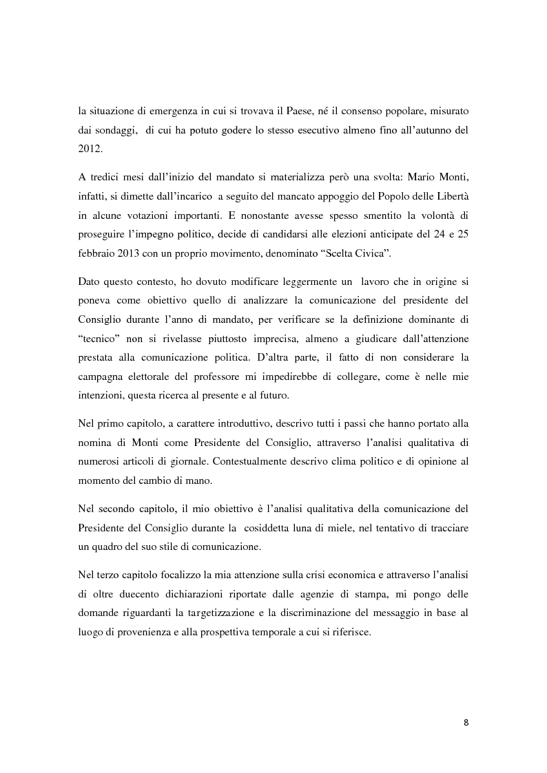Anteprima della tesi: Mario Monti, la comunicazione di un tecnico tra riforme e consenso, Pagina 3