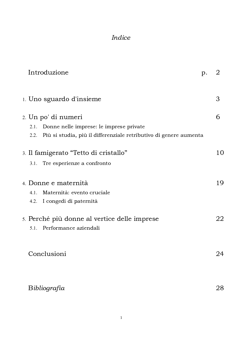 Indice della tesi: Il tetto di cristallo: tre esperienze a confronto, Pagina 1