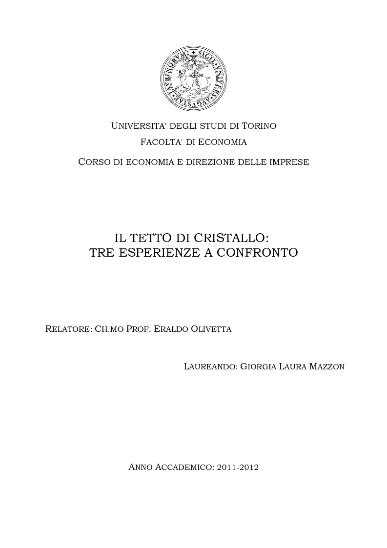 Anteprima della tesi: Il tetto di cristallo: tre esperienze a confronto, Pagina 1