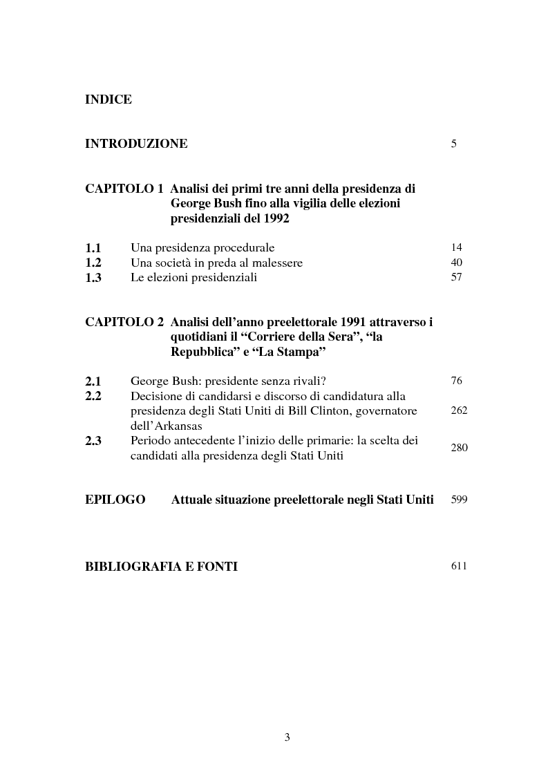 Indice della tesi: L'approssimarsi delle elezioni presidenziali americane del 1992 e il giudizio sui vari candidati da parte dei giornalisti del ''Corriere della Sera'', de ''la Repubblica'' e de ''La Stampa'', Pagina 1