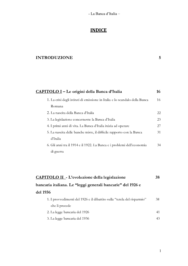 Indice della tesi: La Banca d'Italia, Pagina 1