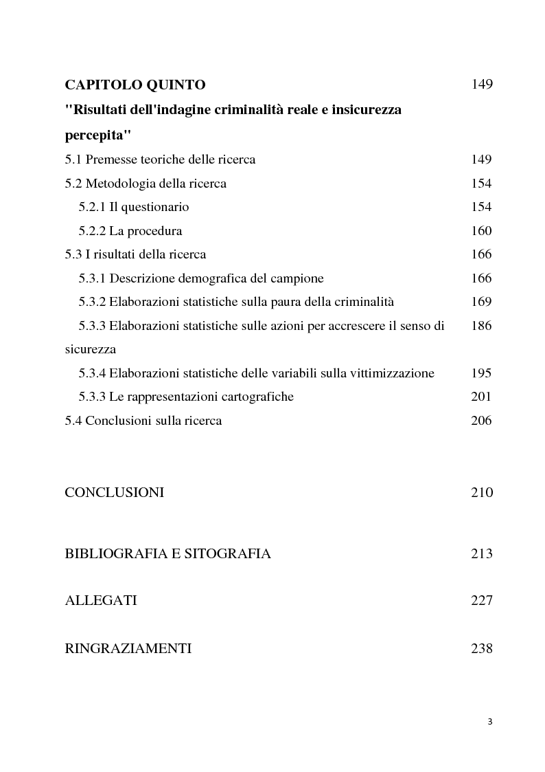 Indice della tesi: La paura della criminalità nella città di Forlì: analisi comparativa tra criminalità reale e senso di insicurezza percepito, Pagina 3