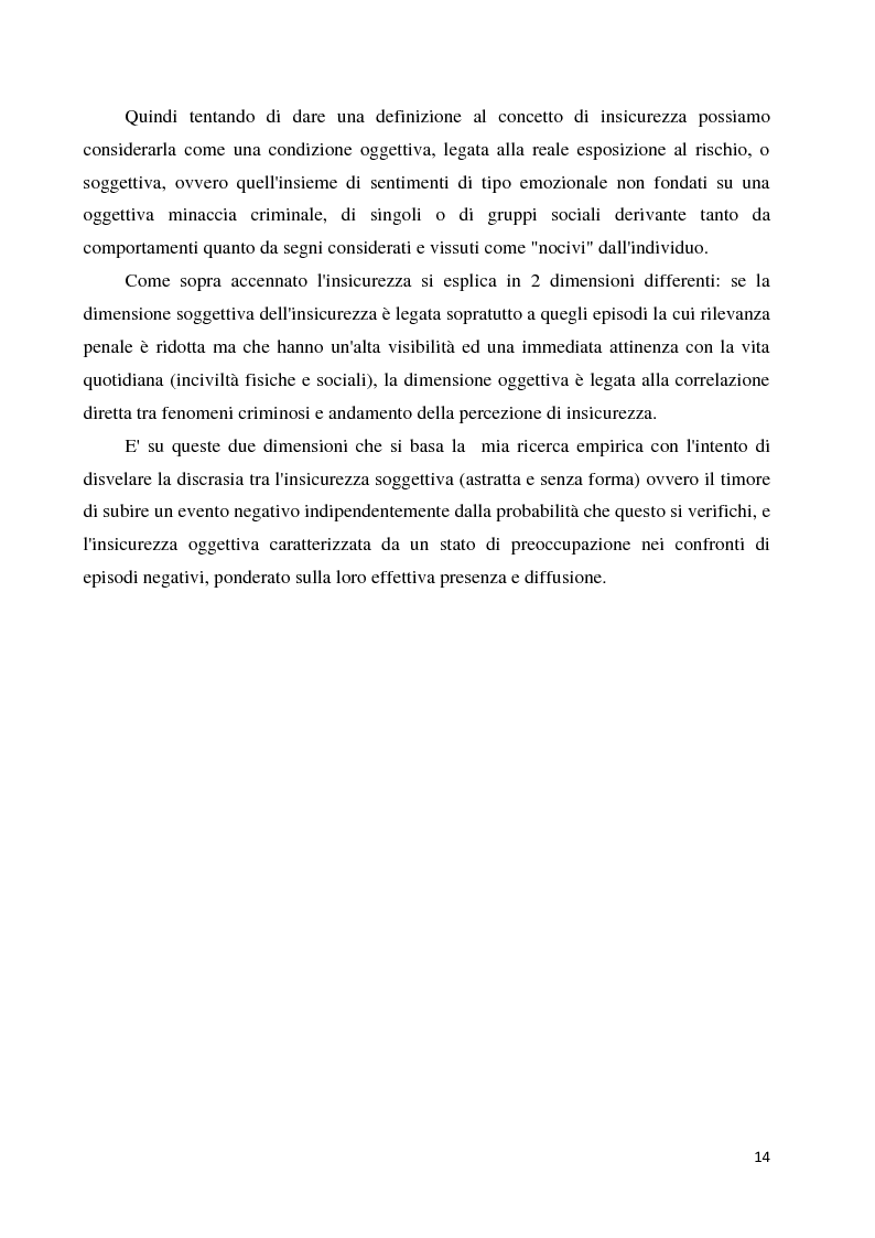 Anteprima della tesi: La paura della criminalità nella città di Forlì: analisi comparativa tra criminalità reale e senso di insicurezza percepito, Pagina 12