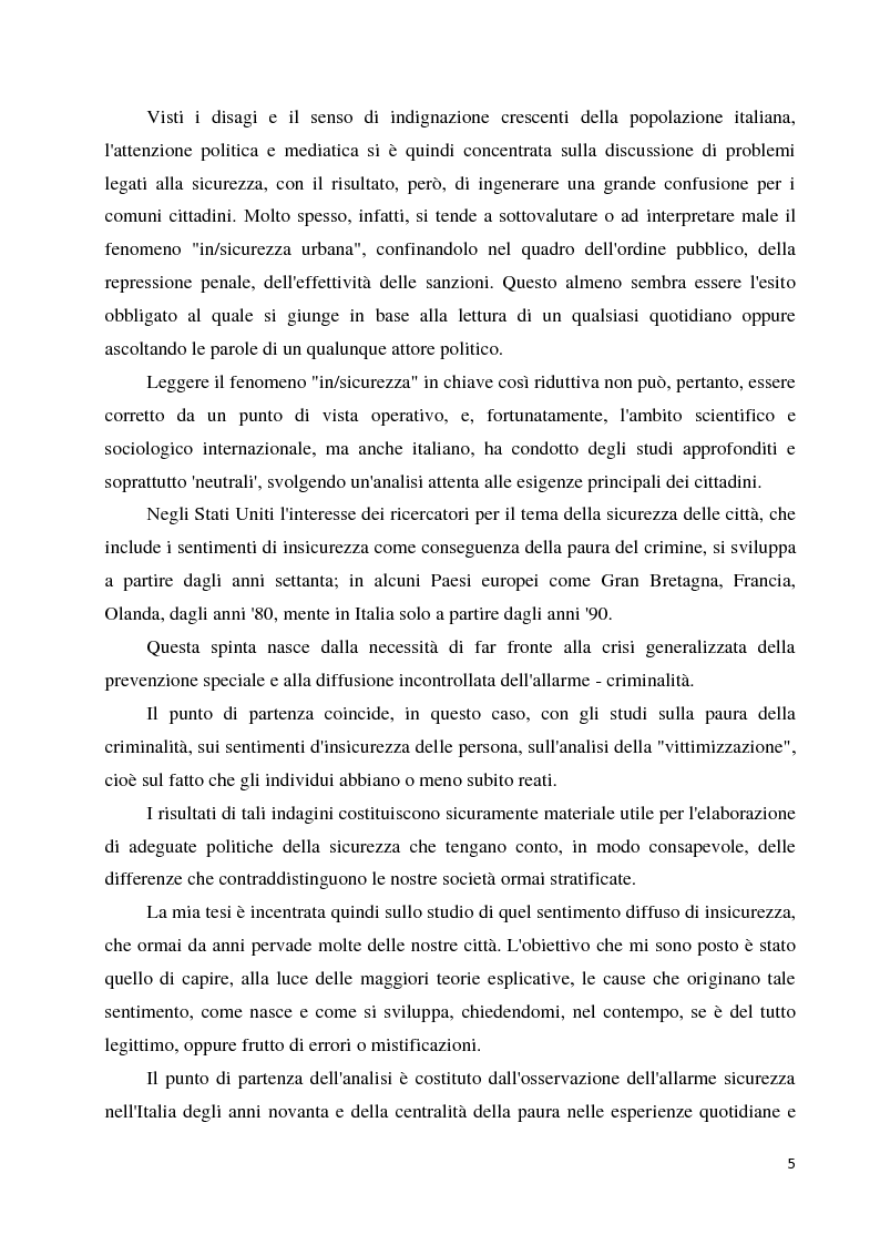 Anteprima della tesi: La paura della criminalità nella città di Forlì: analisi comparativa tra criminalità reale e senso di insicurezza percepito, Pagina 3