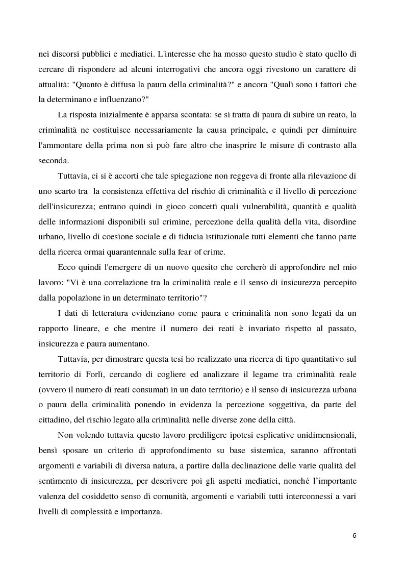 Anteprima della tesi: La paura della criminalità nella città di Forlì: analisi comparativa tra criminalità reale e senso di insicurezza percepito, Pagina 4