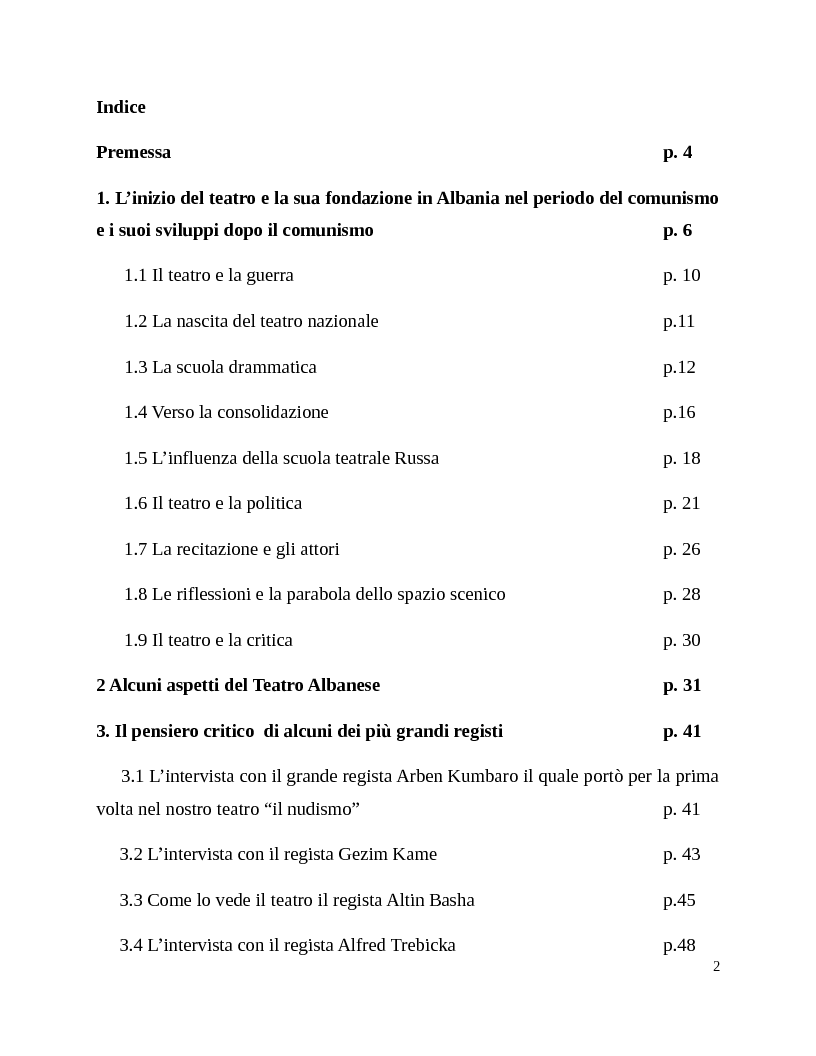 Indice della tesi: La fondazione del Teatro Albanese, Pagina 1