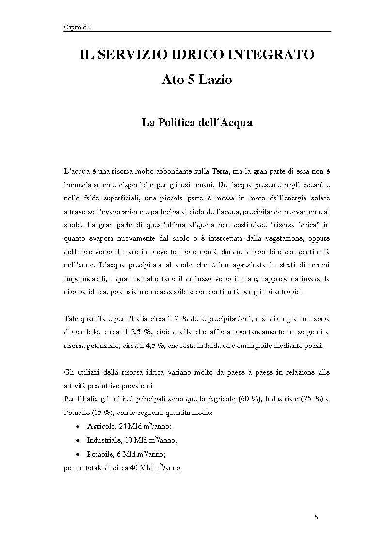Anteprima della tesi: ATO 5 Lazio, Analisi Energetica e Interventi di Efficientamento del Servizio Idrico Integrato, Pagina 6