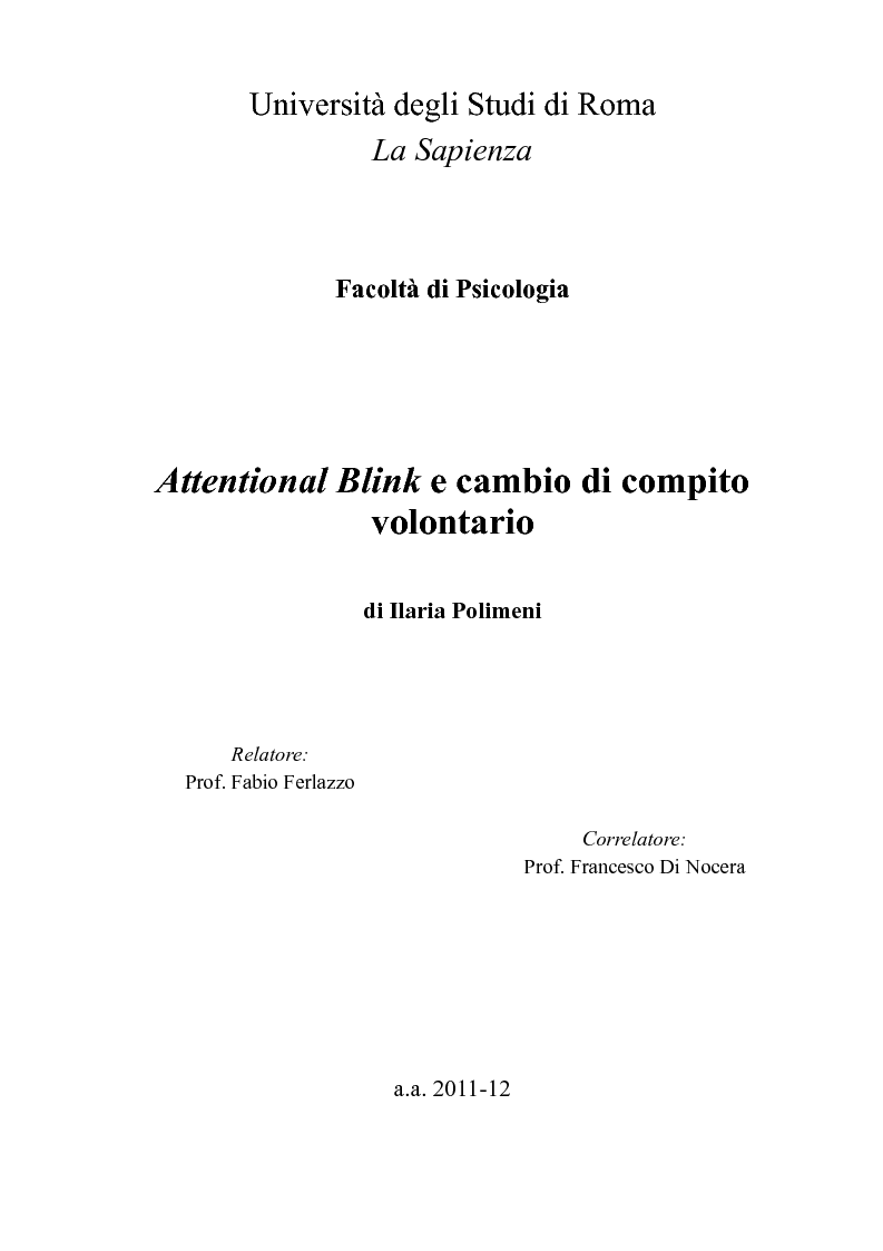 Anteprima della tesi: Attentional Blink e cambio di compito volontario, Pagina 1