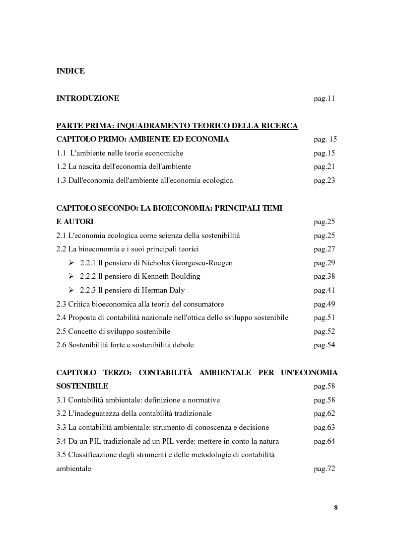 Indice della tesi: Economia ecologica e contabilità ambientale: strumenti per uno sviluppo sostenibile, Pagina 1